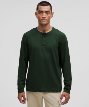μακρυμανικα μπλουζακια Lululemon Soft Jersey Long-Sleeve Henley ανδρικα πρασινο | Greece-7053286