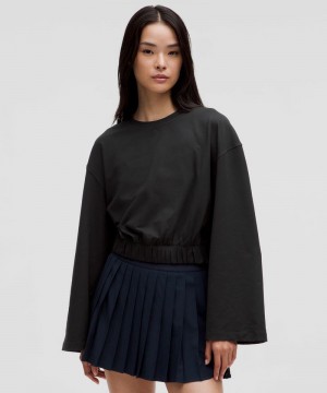 μακρυμανικα μπλουζακια Lululemon Soft Jersey Relaxed Cinchable Crewneck γυναικεια μαυρα | Greece-4281906
