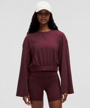 μακρυμανικα μπλουζακια Lululemon Soft Jersey Relaxed Cinchable Crewneck γυναικεια σκούρο κοκκινα | Greece-6258493