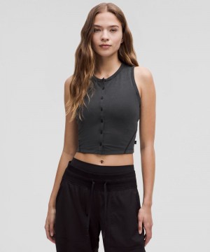 αμανικα μπλουζακια Lululemon Soft Ribbed Button-Front γυναικεια μαυρα | Greece-6935017