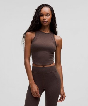 αμανικα μπλουζακια Lululemon Soft Sueded Crewneck Cropped γυναικεια σκούρο καφε | Greece-9876502
