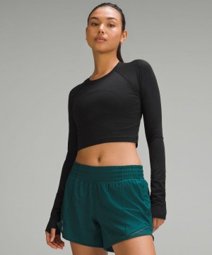 μακρυμανικα μπλουζακια Lululemon Swiftly Tech Cropped 2.0 γυναικεια μαυρα μαυρα | Greece-2304865