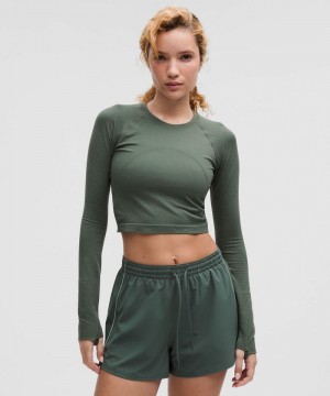 μακρυμανικα μπλουζακια Lululemon Swiftly Tech Cropped 2.0 γυναικεια σκούρο πρασινο | Greece-3876209