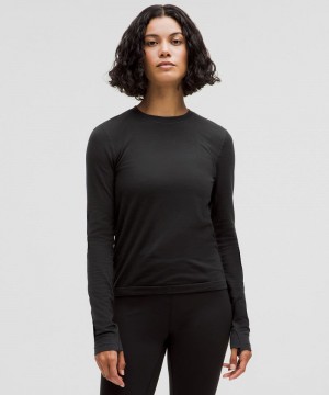 μακρυμανικα μπλουζακια Lululemon Swiftly Wool Waist Length γυναικεια μαυρα μαυρα | Greece-8527394