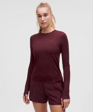 μακρυμανικα μπλουζακια Lululemon Swiftly Wool Waist Length γυναικεια σκούρο κοκκινα σκούρο κοκκινα | Greece-7064359
