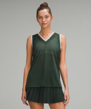 αμανικα μπλουζακια Lululemon V-Neck Mesh Tennis γυναικεια πρασινο ασπρα ασπρα | Greece-7698120