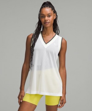 αμανικα μπλουζακια Lululemon V-Neck Mesh Tennis γυναικεια ασπρα κίτρινα σκουρο μπλε | Greece-8192364
