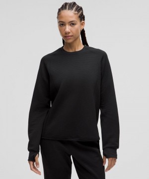 μακρυμανικα μπλουζακια Lululemon Waffle-Knit Crewneck γυναικεια μαυρα μαυρα | Greece-5394270