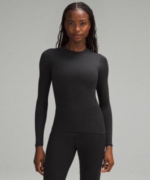 μακρυμανικα μπλουζακια Lululemon Wundermost Ultra-Soft Nulu Crewneck γυναικεια μαυρα | Greece-7628345