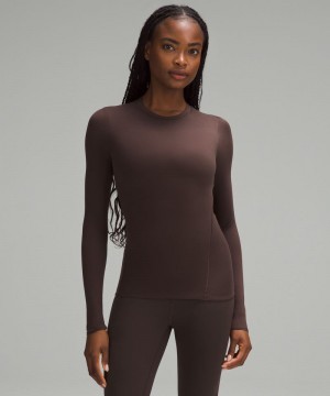 μακρυμανικα μπλουζακια Lululemon Wundermost Ultra-Soft Nulu Crewneck γυναικεια σοκολάτα | Greece-5280193