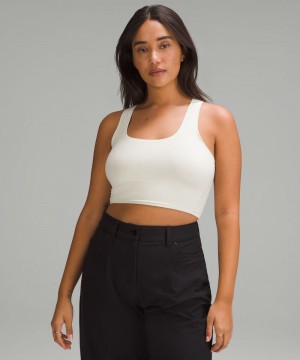 αμανικα μπλουζακια Lululemon Wundermost Ultra-Soft Nulu Scoop-Neck Cropped γυναικεια Μπεζ | Greece-7435206