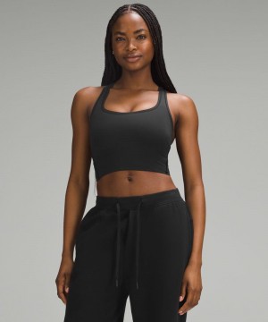 αμανικα μπλουζακια Lululemon Wundermost Ultra-Soft Nulu Scoop-Neck Cropped γυναικεια μαυρα | Greece-7389024