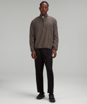 μακρυμανικα μπλουζακια Lululemon lab Woven Long-Sleeve Henley ανδρικα μαυρα | Greece-8951342