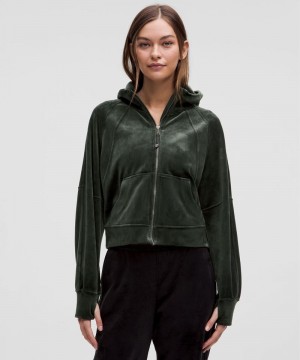 Φουτερ με Κουκουλα Lululemon Scuba Oversized Full-Zip Velvet γυναικεια βαθυ πρασινο | Greece-4391582