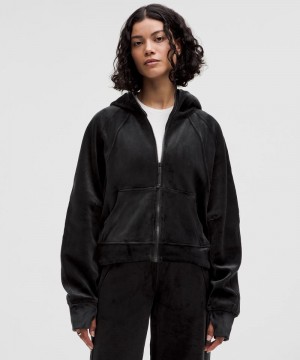Φουτερ με Κουκουλα Lululemon Scuba Oversized Full-Zip Velvet γυναικεια μαυρα | Greece-1675032