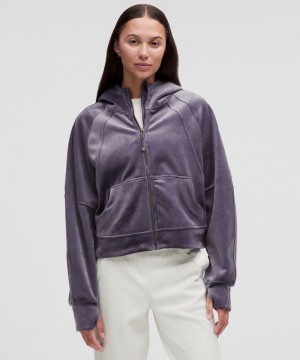 Φουτερ με Κουκουλα Lululemon Scuba Oversized Full-Zip Velvet γυναικεια βαθυ γκρι | Greece-4170893
