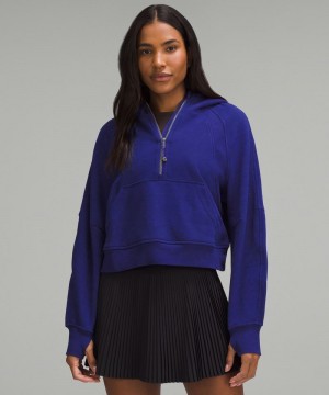 Φουτερ με Κουκουλα Lululemon Scuba Oversized Half-Zip γυναικεια μπλε | Greece-6805193