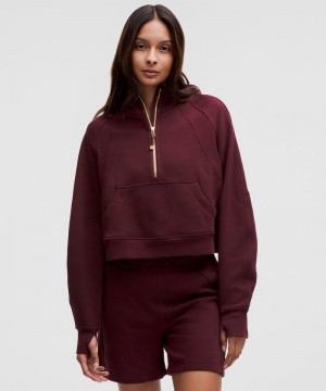 Φουτερ με Κουκουλα Lululemon Scuba Oversized Half-Zip γυναικεια σκούρο κοκκινα χρυσο χρωμα | Greece-3089167
